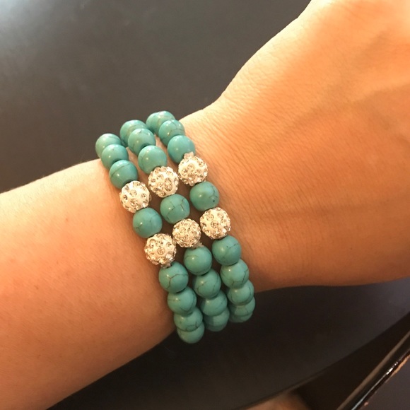 NEW💙💎BUNDLE OF 3!💎💙3 TURQUOISE BLING BRACELETS - Picture 8 of 16